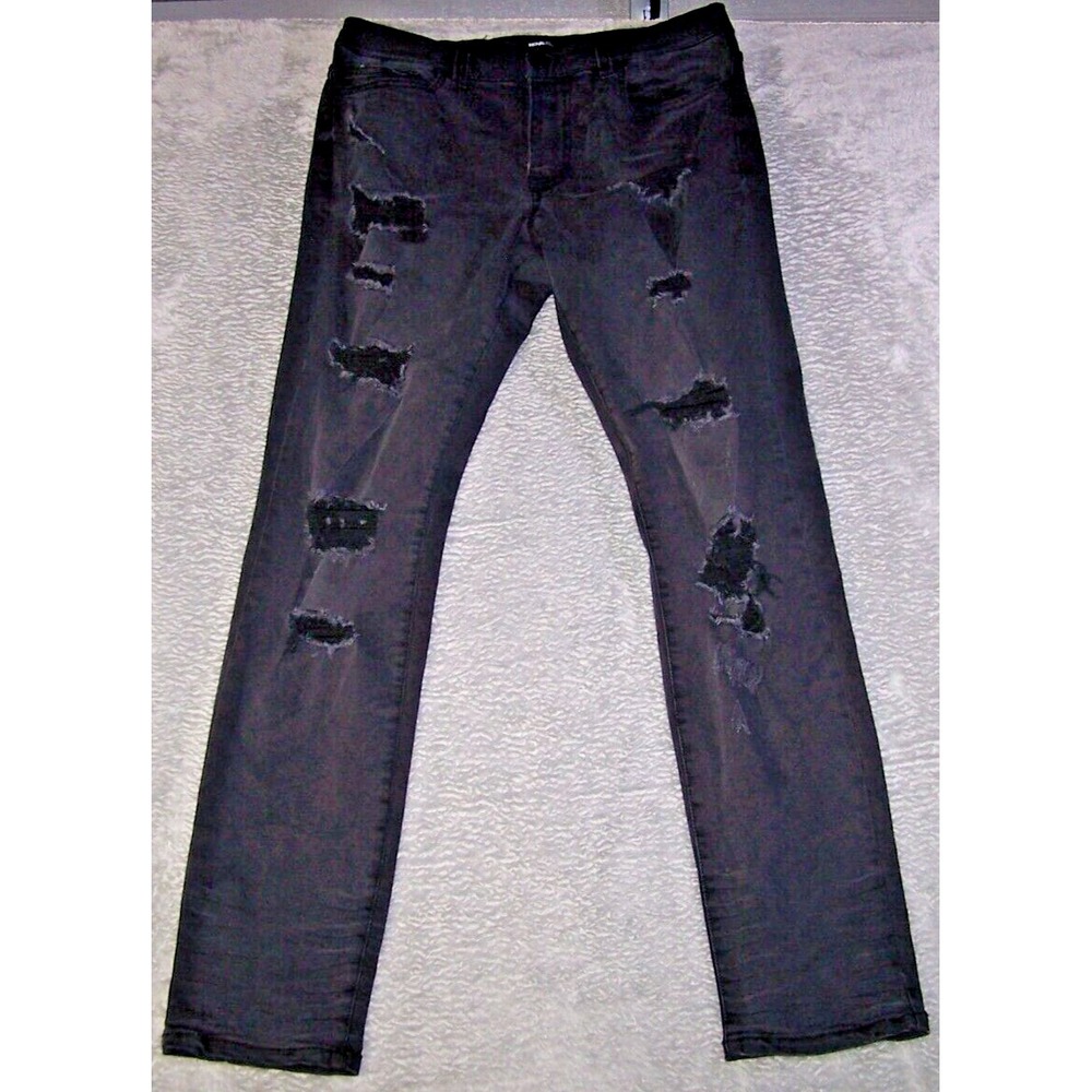 Fashion Nova Jeans Men's 33X30 (Tag 32) Distressed Black Pre-Owned